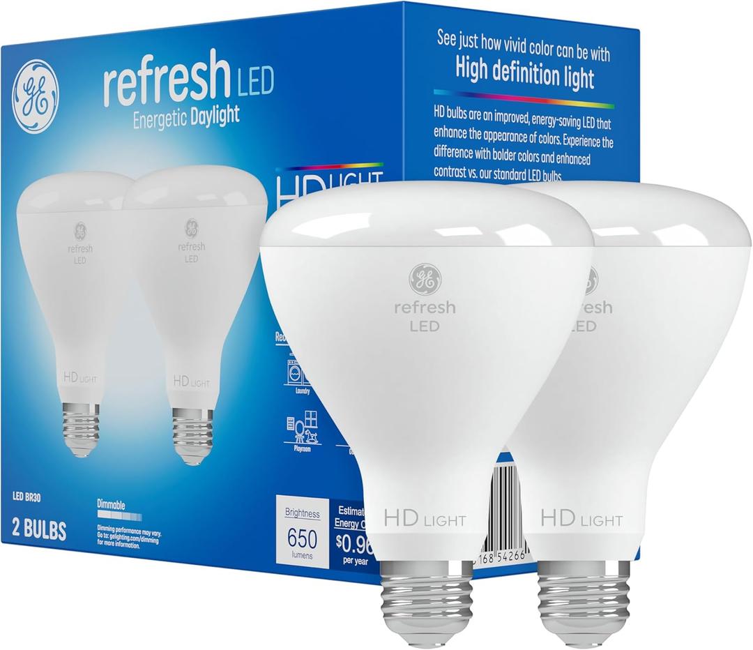 GE Refresh LED Light Bulbs, 65 Watt, Daylight, BR30 Indoor Floodlights (2 Pack)