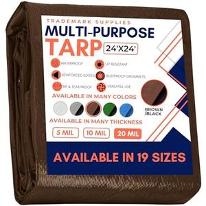 Tarp Cover Brown/Black Heavy Duty 20 Mill Thick Material, Waterproof, 24'X'24,Great for Tarpaulin Canopy Tent, Boat, RV Or Pool Cover (Poly Tarp 24X24, Ultra Thick)