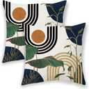 BETGINY Navy Blue Green Boho Pillow Covers 18x18 Inch 2 Pcs,Tropical Leaf Summer Outdoor Decorative Throw Pillows,Mid Century Abstract Farmhouse Decor Pillowcase Linen Cushion Cover for Couch Sofa