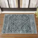 Wonnitar Moroccan Bathroom Rug, Washable 2x3 Small Bath Mat, Boho Tribal Soft Kitchen Sink Mat, Non-Slip Geometric Entry Way Rug, Low-Pile Indoor Carpet for Bedside Entrance Laundry (Dark Grey,2'x3')