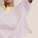 Meladyan Women's Stripes Henley T Shirts Cropped Boxy Tees Oversized Crewneck Short Sleeve T-Shirt Roll Hem Summer Tops (Pink, S)