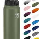 Fanhaw 32 oz Insulated Stainless Steel Water Bottle with Straw Lid, Leakproof Sports Bottle for Men, Women & Teens (Olive Green)