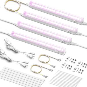 MistyJungle T5 LED Grow Light 1ft 20W, Full Spectrum 5000K, High PPFD Linkable Plant Light Strips for Indoor Plants, On/Off Switch, 3 Mounting Options for Seed Starting, Herbs, Shelves & Seedlings