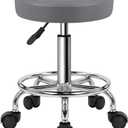 KKTONER Round Rolling Stool Chair PU Leather Height Adjustable Swivel Drafting Work SPA Shop Salon Stools with Wheels Office Chair Small (Gray) (Grey)