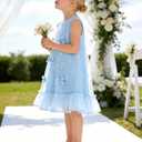 Girl Tulle Dress Toddler Girl Sequin Birthday Party Dress A-Line Kid Sleeveless Casual Dress 6-7 (Blue)
