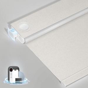 No-Drill Motorized Blackout Blinds with Remote, Linen, 30.5" x 64" | Tool-Free Installation, Works with Tuya & Alexa via Hub, Cordless, Child Pet & Renter Friendly, Privacy, Thermal Cooling