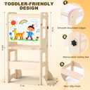 4-in-1 Toddler Kitchen Step Stool, Foldable Learning Standing Tower with Whiteboard, Wooden Kitchen Stool Helper for Kids, 1-3 Year Old Boy Girl Gifts