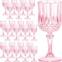 7OZ Plastic Wine Glasses, Reusable Vintage Goblets Unbreakable Drinking Glasses Crystal Water Cups Champagne for Wedding, Parties Mother's Day (24, Pink)