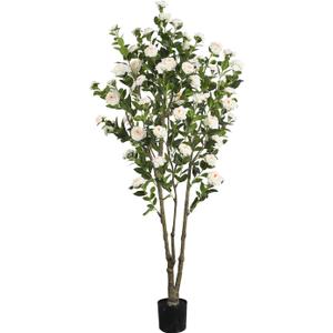 6.89ft Faux Camellia Tree, Handmade Artificial Floral Camellia Tree, Fake Pink White Blooming Flowers Green Leaves, Artificial Plants for Home Front Door Decor Indoor Outdoor Party Wedding