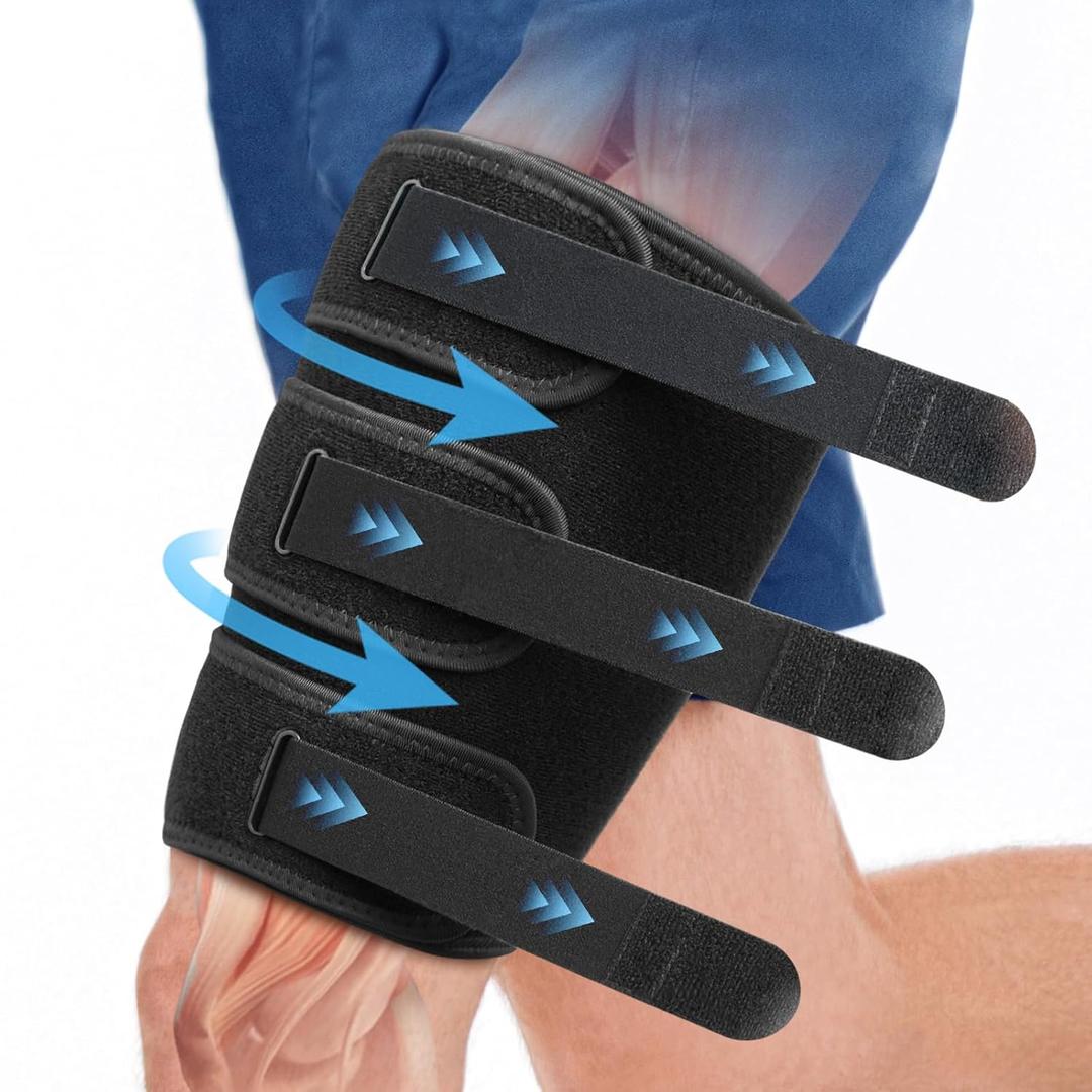 Hamstring Compression Sleeve with 3 Adjustable Straps Thigh Compression Sleeve for Men & Women, Pulled Groin & Quad Compression Wrap, Tendinitis Relief, Sports Recovery (Large Size, Left/Right Leg)