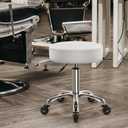 WKWKER Heavy Duty Rolling Stool with Wheels Hydraulic Swivel Adjustable Rolling Stool Ergonomic Thick Leather Seat Chair for Kitchen Drafting Lab Office Salon Massage – White, 15 Inches X 16.5 Inches X 26.6 Inches