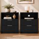 Nightstands Set of 2, Fluted Nightstand with 2 Drawers, Black & Narrow, 17.71" x 13.77" x 22.83"