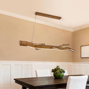63in Wood Linear Pendant,Modern Dimmable Hanging Light Adjustable Kitchen Island Linear Chandelier for Dining Room Pool Table Light