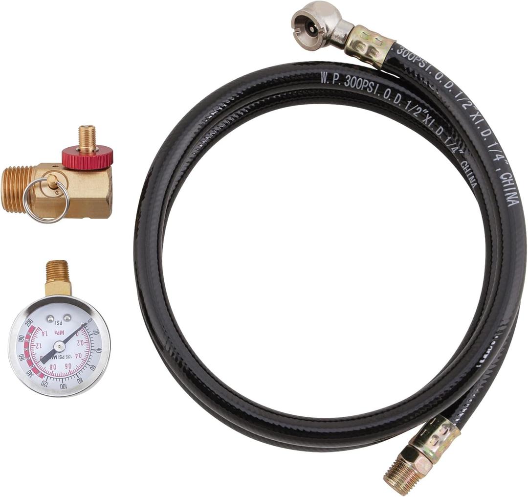 Performance Tool W10058 Air Tank Repair Kit w/Safety Valve, Pressure Gauge and 4 Feet Air Tank Hose Assembly kit for Portable Carry Tank