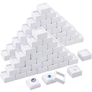 BENECREAT 70pcs White Gemstone Display Box, Plastic Transparent Bare Stone Box Square Gem Box 1.2x0.63 Inch for Gemstone, Jewelry, Crystal Diamond Accessories Display