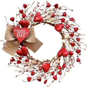 TEMPUS 18" Artificial Valentine's Day Wreath, Pink and Red Heart Berry Wreath for Front Door Wall Party Wedding Decorations, for Girl Friends for Valentine's Day