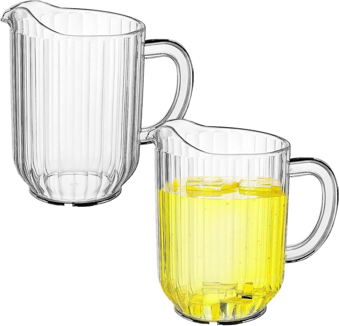 60 Oz Plastic Beer Pitcher Set,Commercial Grade Anti-Drip Restaurant Water Pitcher with Handle,Frost-Resistant Design,Ideal for margarita, Sangria, Lemonade Iced Tea (2 Pack, 60oz(1800ml))
