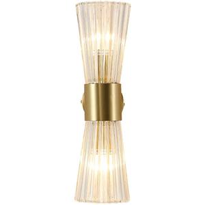 EFINEHOME Mid-Century Modern Wall Lights with Crystal Glass Shade, 2-Light Glass Bathroom Vanitys Lights Gold Wall Sconces, Indoor Up Down Wall Mounted Lamps for Living Bedroom Hallway Hardwired, Umbrella
