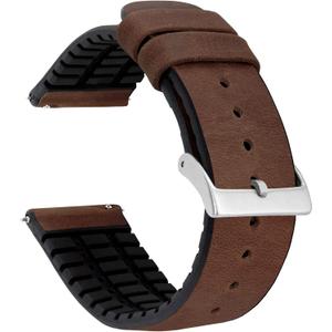BARTON Leather and Rubber Hybrid Straps with Integrated Quick Release Spring Bars - 316L Stainless Steel - Choose Color - 18mm, 20mm & 22mm Watch Bands (Walnut)