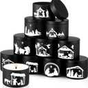 Willinglong 10 Pack Jesus Advent Candle Tins 4 oz Nativity Theme Empty Candle Jars with Lids Black for Making Candles DIY Christmas Catholic Christian Church Gift, Exquisitely Packaged