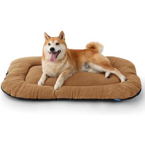 Bedsure Washable Dog Crate Pad for Large Dogs, Anti-Slip Puppy Kennel Dog Bed for Crate - Ultra Soft Fleece Flat Thin Pet Mat (Not Chew Proof), Brown 35"x22"