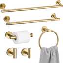 6 Pieces Brushed Gold Towel Bar Bathroom Hardware Set, 23.6Inch Brushed Gold Bathroom Accessories Towel Holder Set, SUS304 Stainless Steel Towel Racks for Bathroom