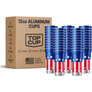 Top Cup Americana Cup | 12 oz Reusable Aluminum Party Cups 50 Count | Durable, Reusable & Recyclable, Made in USA, 12oz - 50pk