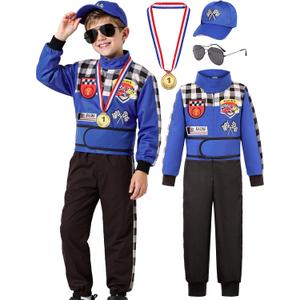 SIZGAROOT Kids Race Car Driver Costume Toddler Boys Race Car Driver Halloween Costume (3-4T, Blue)