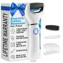 Electric Foot File Callus Remover – 3-Speed Foot Scrubber Electric (1800/2200/2800 RPM), Dry Skin Remover for Feet – 2 Replacement Rollers 80 & 60 Grit, 360° Precision Control & Easy-to-Clean Design