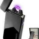 Electric Lighter USB Rechargeable Plasma Lighter, with Windproof High Power Arc Mirror-Polished Metal Ice Touch Surface, with Gift Box, for Outdoor Travel Grill BBQ Candle (Black)