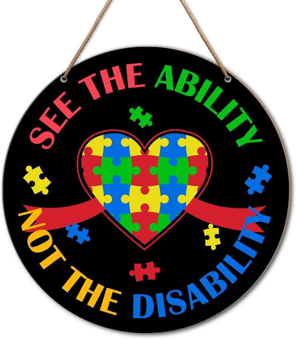 Autism Awareness Signs Wall Decor, Autism Awareness Decoration for Home Office Classroom Door, Autism Hanging Signs Decor, Autism Awareness Month Gifts, See The Ability Not The Disability