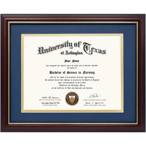 GraduationMall 8.5x11 Diploma Frame with Navy over Gold Mat or Display 11x14 Certificate without Mat,Solid Wood & UV Protection Acrylic,Cherry Finish with Gold Trim