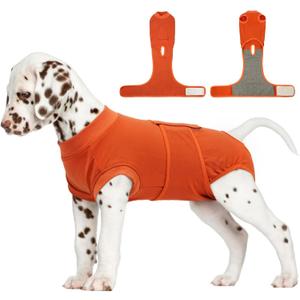 FUAMEY Dog Recovery Suit Male,Dogs Surgery Neuter Suits Puppy Spay Shirts for Female Protect Dog's Skin Anti Licking Abdominal Wounds Doggie Onesie Pet Bodysuit Alternative to Cone Orange S (S(back:11.4-13.4in,wt:7-15lbs))