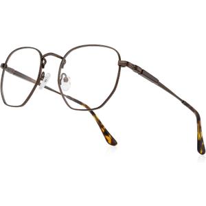 Classic Square Polygon Reading Glasses for Men Women Light Blocking Computer Readers Spring Hinge Metal Frame (Brown)