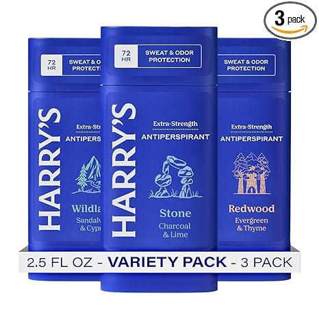 Harry's ExtraStrength Antiperspirant Deodorant, Sweat & Odor Control Antiperspirant for Men, Variety Pack  Stone, Redwood, Wildlands, 2.5 oz Pack of 3