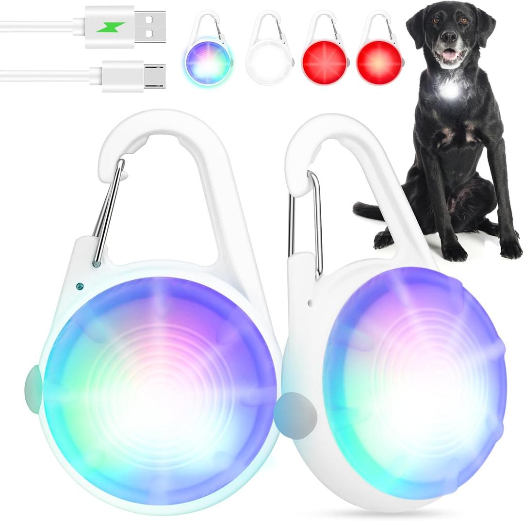 Dog Collar Light 2Pack LED Rechargeable Clip on with RGB Color Pet Harness Dog Lights for Night Walking Camping
