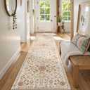 OJIA Runners for Hallways Kitchen Runner Rug Non Slip 2'6"x10', Long Washable Rugs with Rubber Backing Boho Soft Low Pile Floral Carpet Runner for Laundry Bedroom Bathroom Fall Home Decor (Beige Brown)