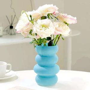 BLOFLO Colored Glass Hydroponic Flower Vase, 7-Inch Blue Glass Vase, Four-Layer Geometric Glass Floral Vase for Home Dcor, Modern Bubble Glass Vase for Home Office Wedding Table (Blue)