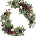 Ling's moment 2Pack 2ft Bordeaux Red Artificial Flowers Garland Lantern Flower Centerpieces Wedding Aisle Decor Chair Burgundy Flowers Arch Floral for Signs Table Cake Decoration（not including lantern