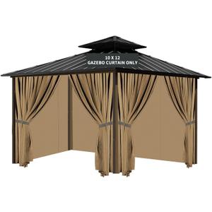 Gazebo Universal Replacement Privacy Curtain, 10'X12' Waterproof Outdoor Sidewall with Zipper for Patio, Garden and Backyard (4-Panels, Brown) (Beige)