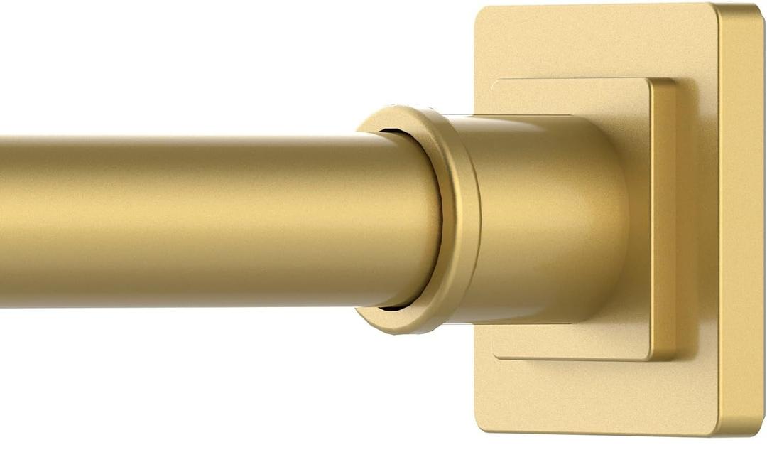 Gold Shower Curtain Rod 31-79 Inches Non-Slip Shower Rod Tension Mounted No Drill Shower Curtain Rods Spring Tension Rod Adjustable Tension Curtain Rod for Windows Bathroom