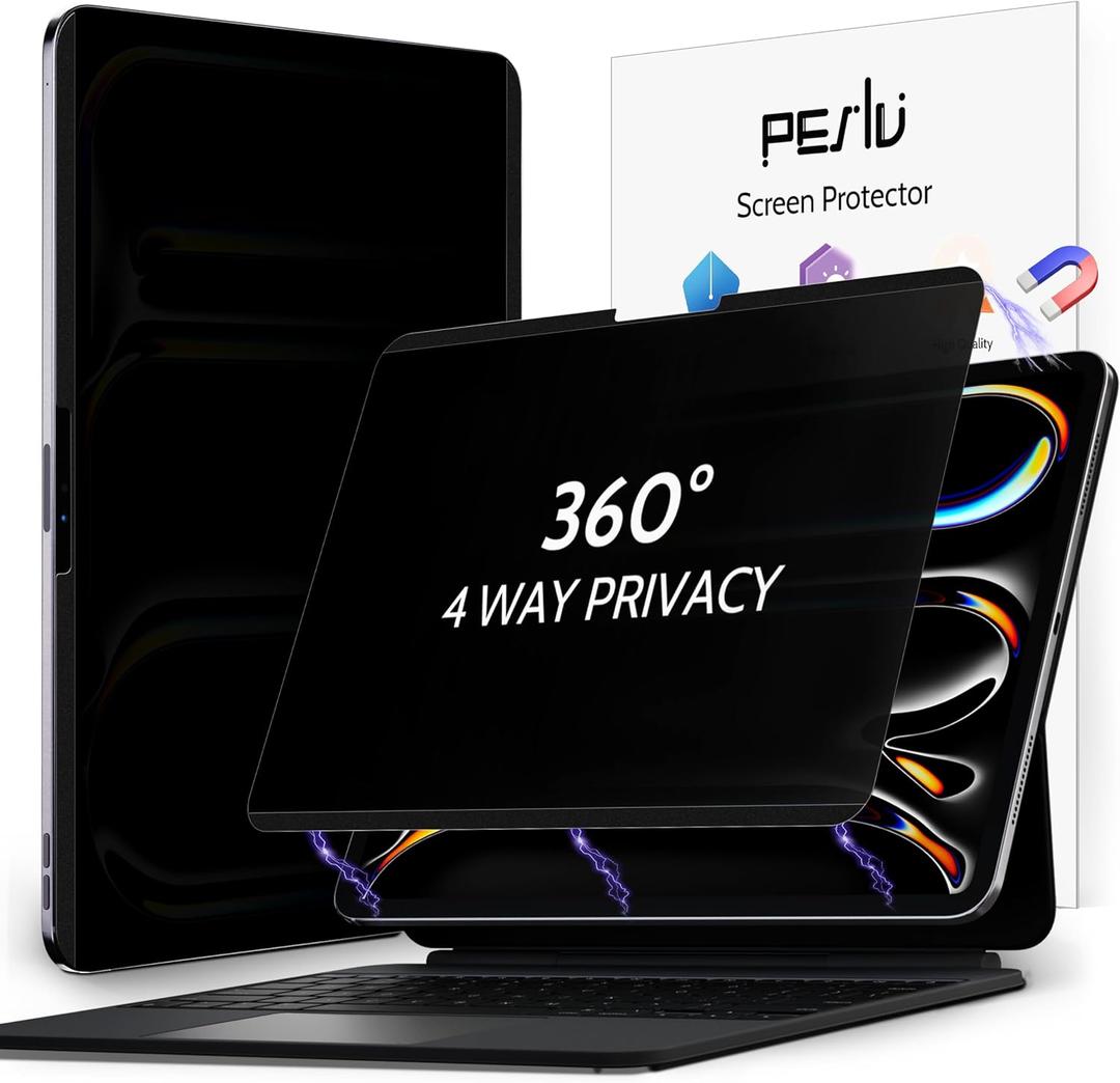 Peslv 4-Way Magnetic Privacy Screen for iPad Pro 11 Inch M4/M5 [2024/2025 5th/6th Gen], 360 Removable Anti Blue Light Glare Spy Filter, High Sensitive Bubble-Free Black Security Screen Protector