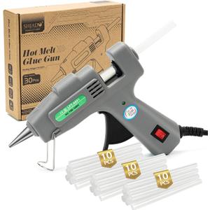 SHJADE Mini Hot Glue Gun Kit with 30 Glue Sticks - Fast Preheating Hot Melt Gun, High Temp for School Crafts DIY Arts and Quick Home Repairs(Grey),  30 Pieces