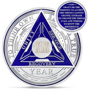 Recovery Triangle 49 Year Sobriety Coin - Silver Roman Numeral NA AA Coins - 1-65 Prime NA/HA/AA Chips and Medallions - Narcotics Alcoholics Anonymous Sober Gifts for Men Women