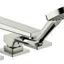 hansgrohe Metropol Modern 1-Handle 13-inch Wide Roman Tub Filler Freestanding Bathtub Faucetand Shower Set in Brushed Nickel, 74554821