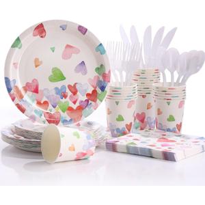 Birthday Plates and Napkins-168PCS Heart Plates Disposable Dinnerware Sets Birthday Party Supplies Serve 24,Birthday Party Decorations for Birthday Wedding-Colorful Paper Plates