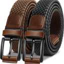 BULLIANT Men Belt Rerversible Golf Belt Stretch Braided for Gift Men 1 3/8"-2 In 1 Belt (42"-46"Waist Adjustable, Black/Light Brown4164)