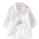 Verdusa Toddler Girl's 3 Piece Outfits Button Front Shirt and Cami Top with Shorts 7Y