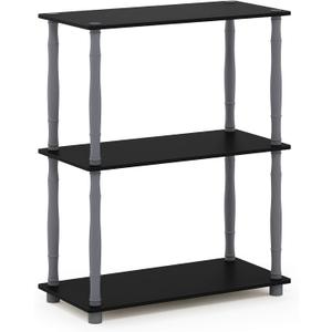 Furinno Turn-N-Tube 3-Tier Compact Multipurpose Shelf Display Rack with Classic Tube, Black/Grey