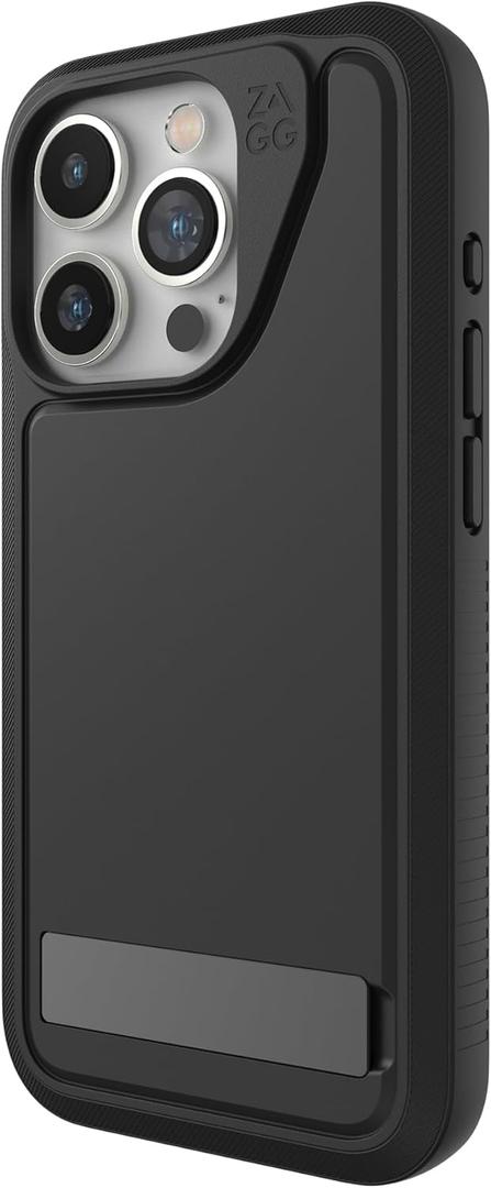 ZAGG Everest Snap iPhone 15 Pro Case with Kickstand - Drop Protection (20ft/6m), Triple-Layer Textured Cell Phone Case, No-Slip Design, MagSafe Phone Case, Black